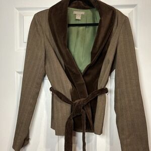 Kenar Women's Blazer‎ Sz 8 Brown Chocolate Velvet Panel Vertical Stripe Corpcore
